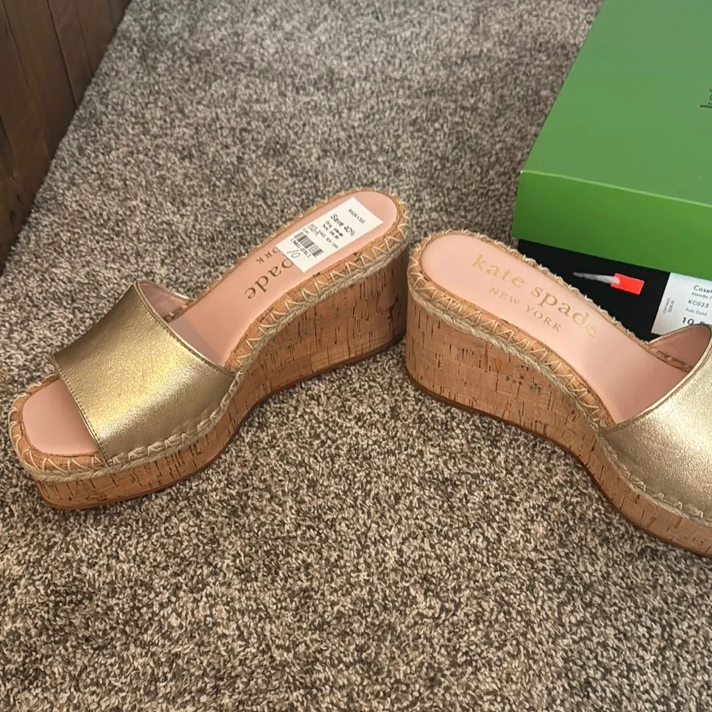 Kate Spade Gold Wedge Shoes with Cork Platform - Picture 2 of 6